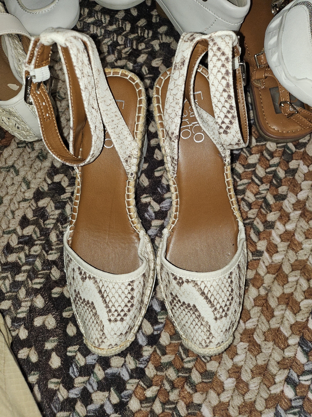 Franco Sarto Cream Snake-Print Espadrille Wedge Sandals New Size 6